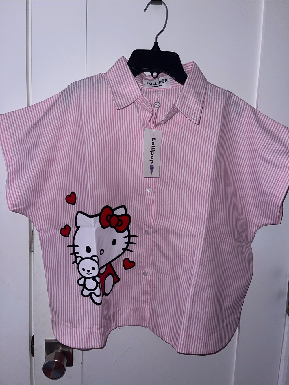 Lollipop Hello Kitty Pink Striped Button-Up blouse
